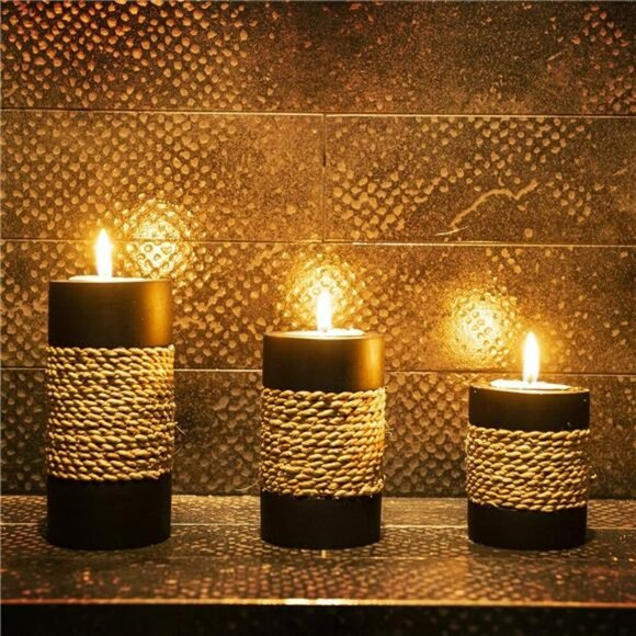 Tealight Candle Holders Set of 3 with Wooden Tray Home Decor Centerpiece - Picture 5 of 7